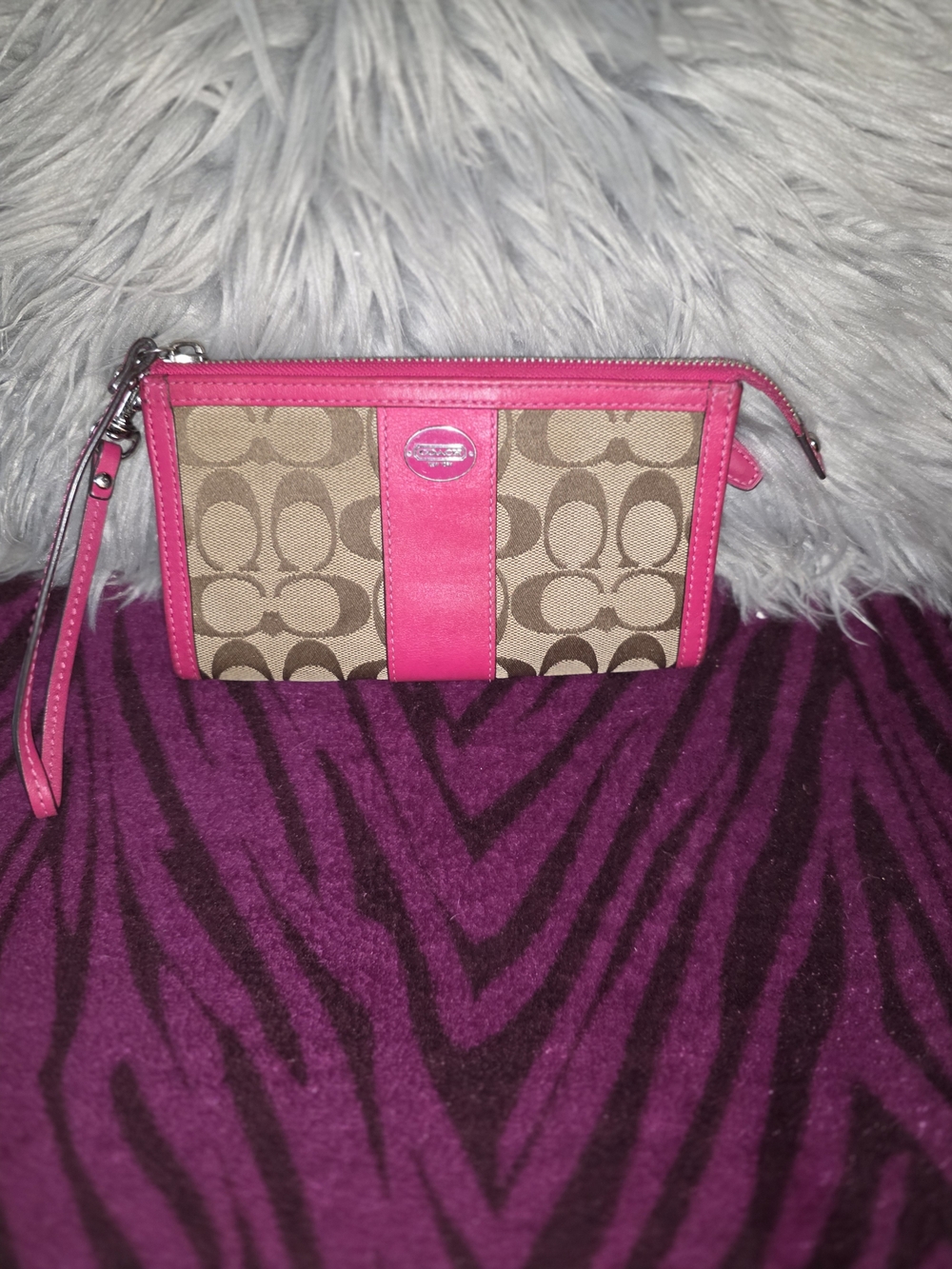 Coach Pink Trim Signature Canvas Wristlet